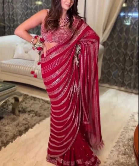 Wedding Party Wear Georgette Beautiful Saree & Blouse 11-JR