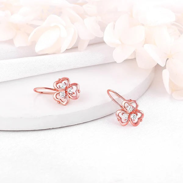 Rose Gold Three Leaf Clover Earrings