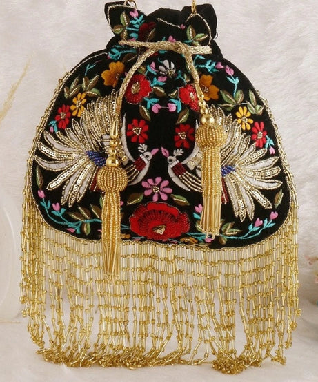 Black Embellished with Indian Hand Work Potli Bag