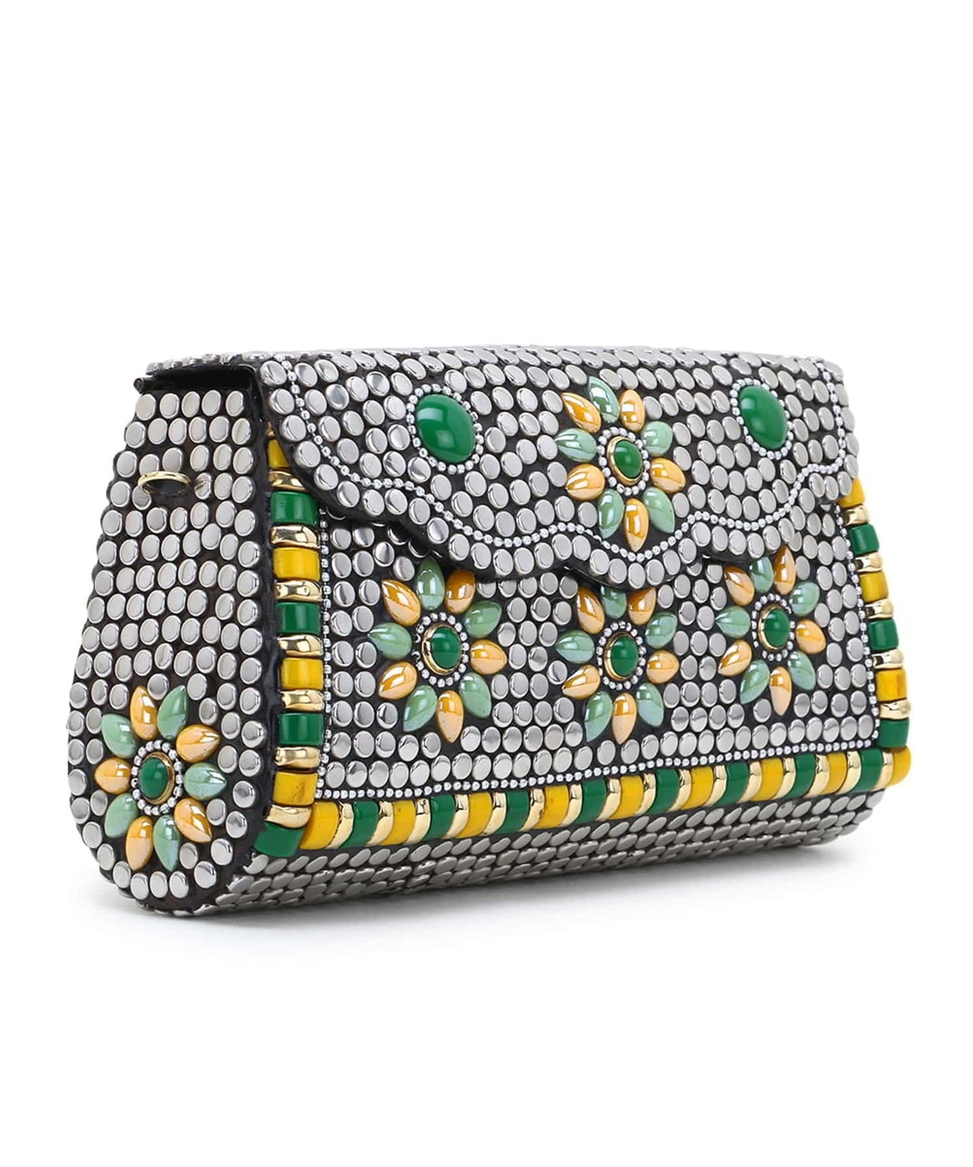 Mosaic Metal Clutch with Stone Work