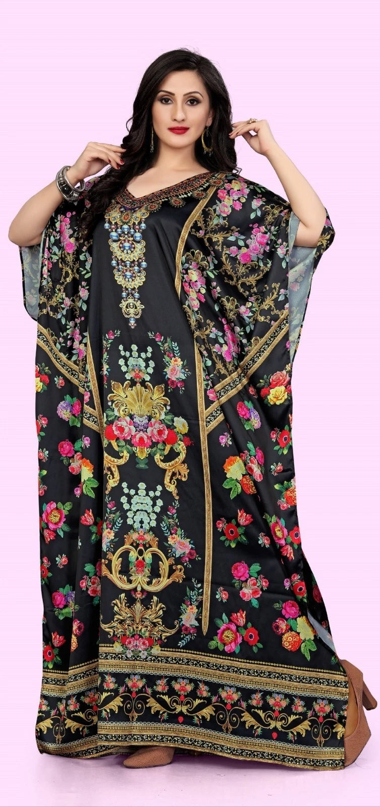 Plus Size Smooth Satin Kaftan Dress for Women