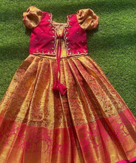 Kids & Girls Wedding Wear Jacquard Traditional Beautiful Coty With Blouse