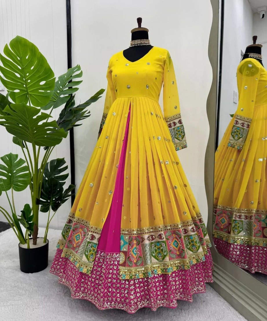 Faux Georgette With Sequence Work Top Lehenga & Dupatta Set