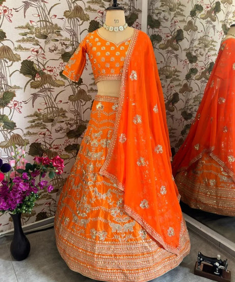Jalpari Silk With Embroidery Sequence Zari Design Work Lehenga Work