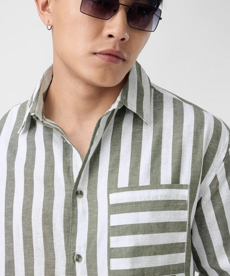 Ashen Cotton Linen Stripes Shirts