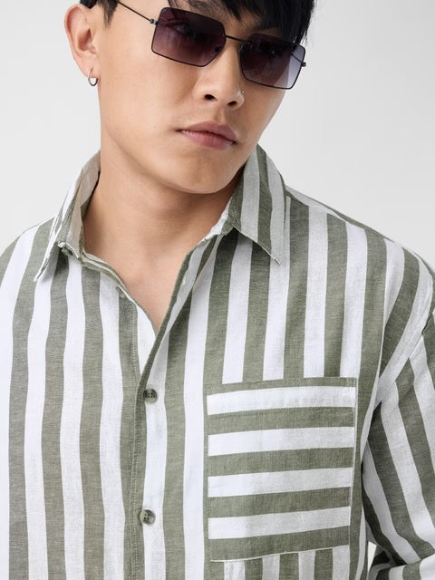 Ashen Cotton Linen Stripes Shirts