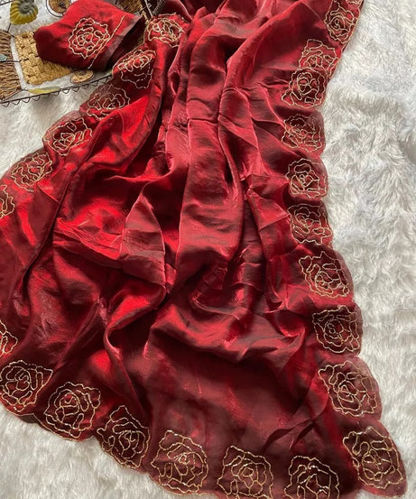 Beautiful Wedding Special Heavy Soft Satin Silk Saree,Party Festival Sari