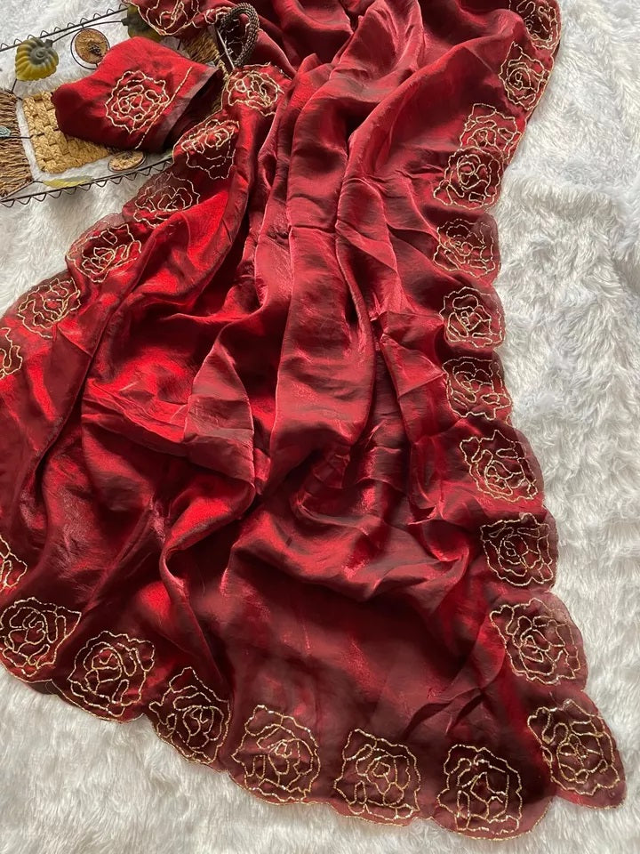 Beautiful Wedding Special Heavy Soft Satin Silk Saree,Party Festival Sari