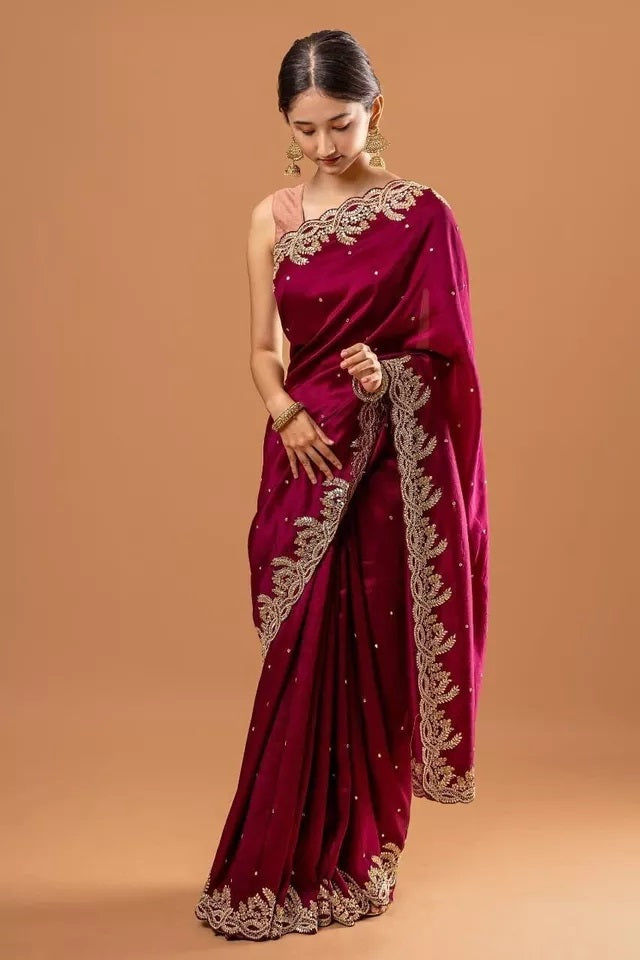 New Heavy Satin Silk Saree Blouse,Party Wedding Wear Sari