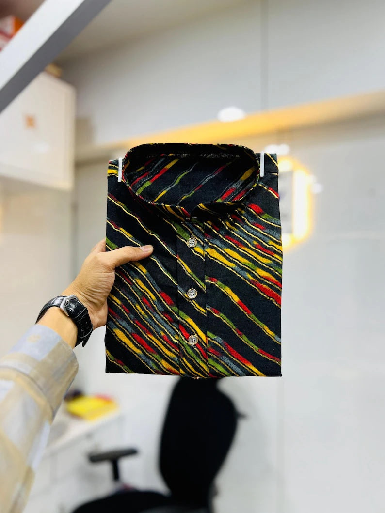 Cotton With Heavy Foil Print Kurta Pajama Set For Men's