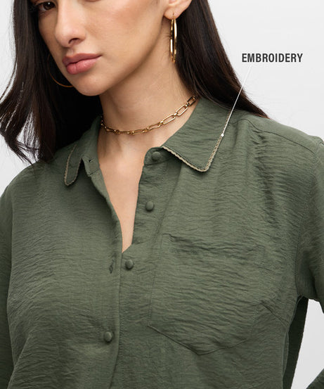 Textured Hunter Green Women Shirts