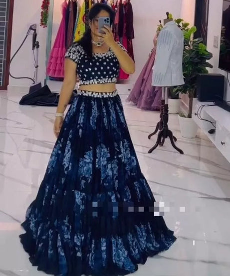 Georgette With Designer Printed Work Lehenga  Blouse Dupatta