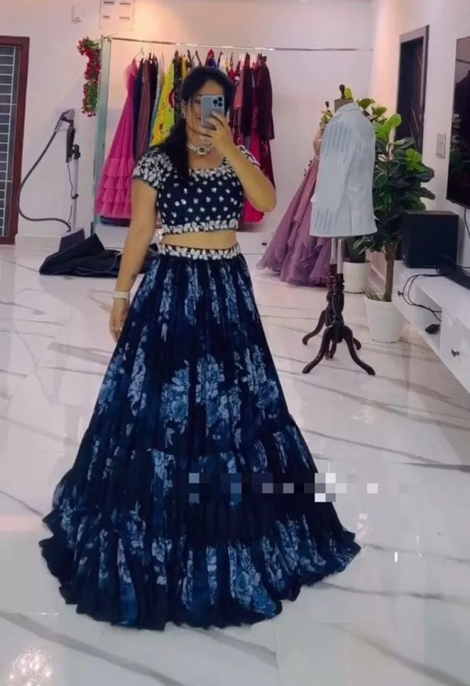 Georgette With Designer Printed Work Lehenga  Blouse Dupatta