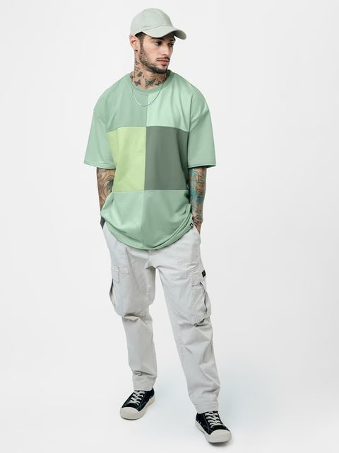 Green Colourblock Oversized T-Shirts