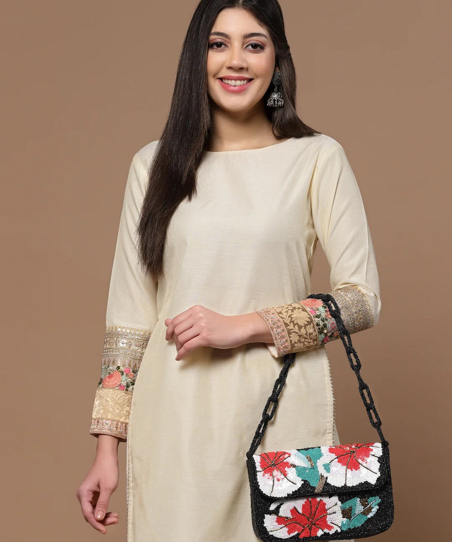 Coffer Floral Embellished Faux Silk Clutch