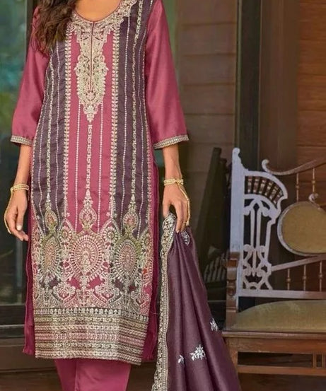 Heavy Vichitra With Embroidery Work Pakistani Top Bottom & Dupatta