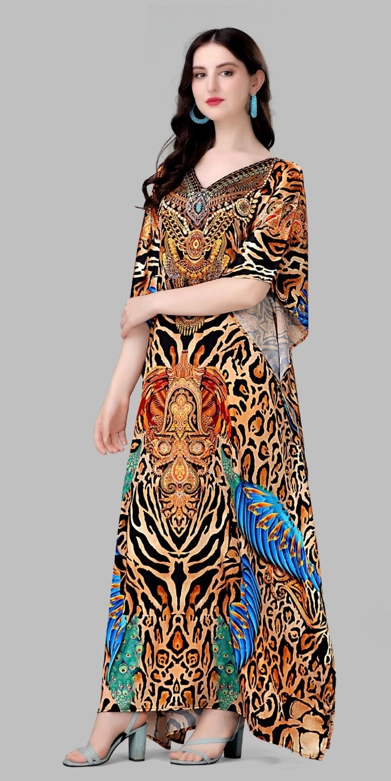 Women's Free Size Kaftan Dress Lightweight V-Neck Batwing Sleeve Beach Cover Up