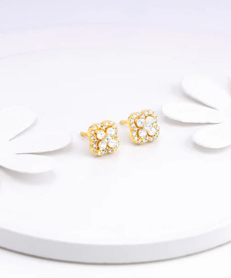 Golden Pansy Flower Earrings