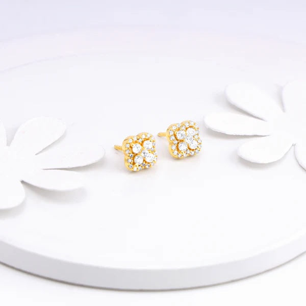 Golden Pansy Flower Earrings