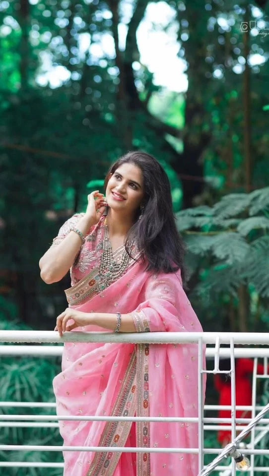 Pink Heavy Soft Tissue Organza Silk Saree, Wedding Wear Sari With Blouse