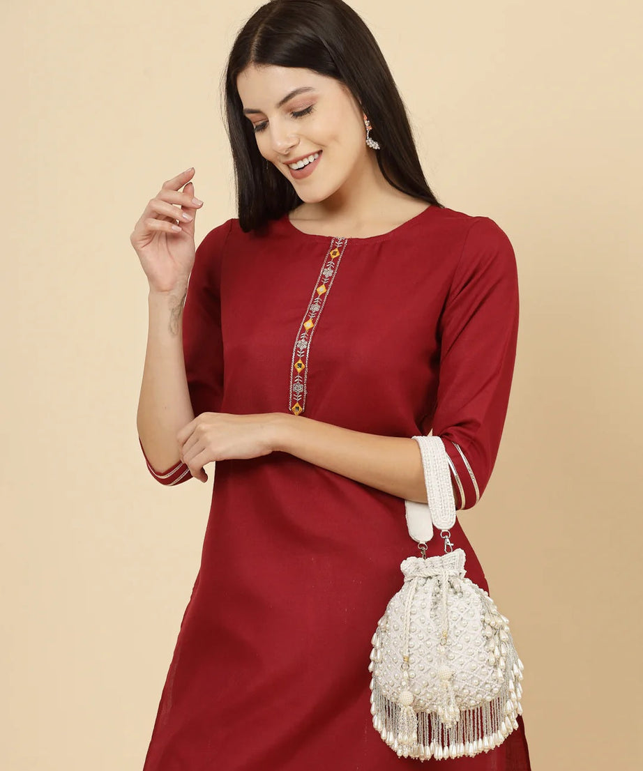 Droop Pearl Embellished Velvet Potli Bag