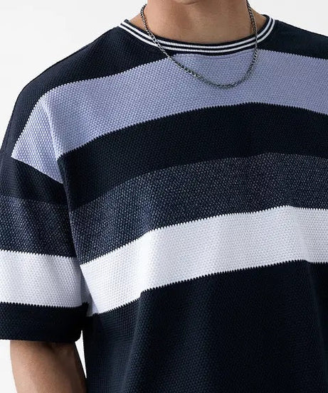 Popcorn Stripes Blue Horizon Oversized T-Shirts