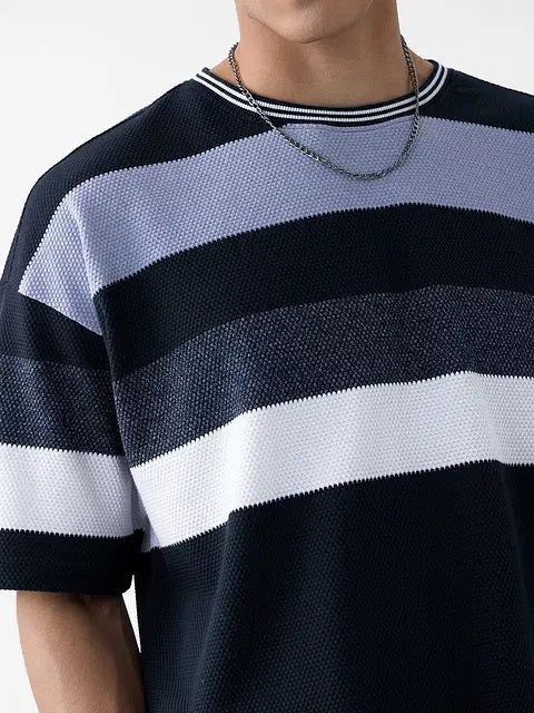 Popcorn Stripes Blue Horizon Oversized T-Shirts