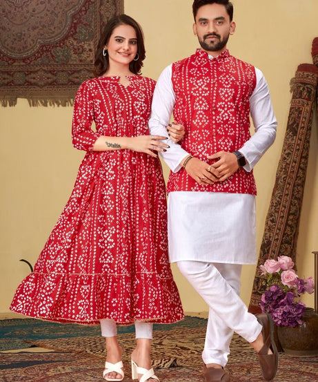 Pure Cotton Bandhni Print Couple Combo Set