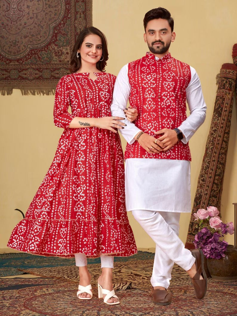 Pure Cotton Bandhni Print Couple Combo Set