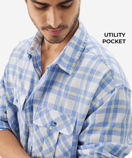 Textured Plaid Deep Sea Men Textured Shirts