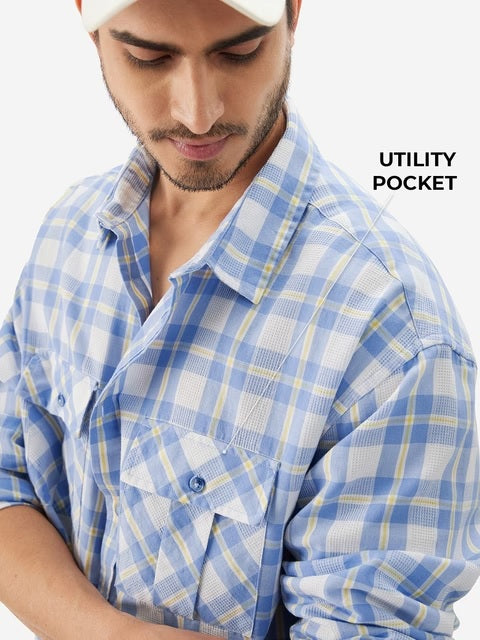 Textured Plaid Deep Sea Men Textured Shirts