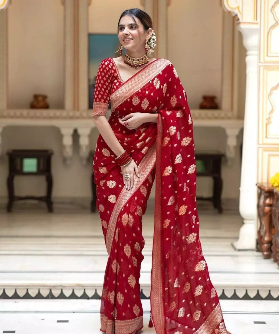 Women's Traditional Banarasi Soft Silk Saree & Blouse