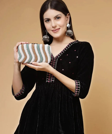 Traditional Embellished Faux Silk Box Clutch