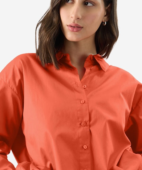 Solids Orange Flame Women Boyfriend Shirts