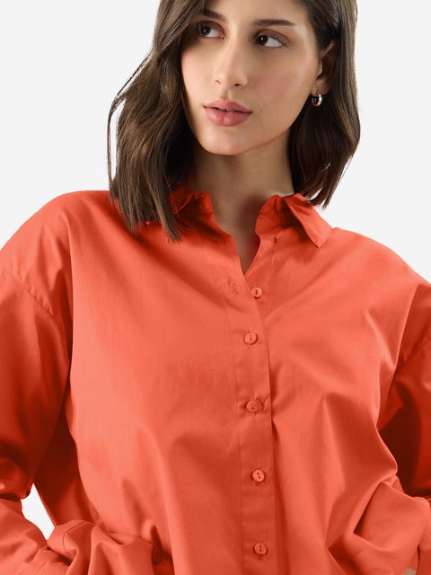 Solids Orange Flame Women Boyfriend Shirts