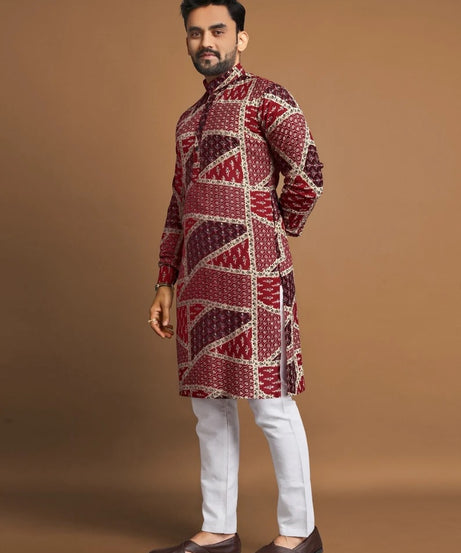 Men's Soft Cotton Foil Print Designer Kurta Pajama Set