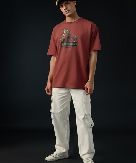 Jurassic Park Red Raptor Logo Oversized T-Shirts