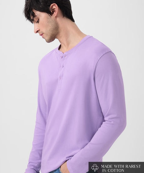 Light Lavender Supima Full Sleeve Henley T-Shirts