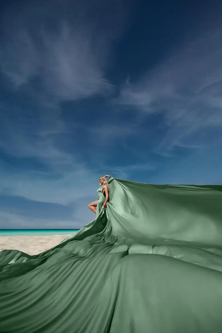 Sage Green Flying Dress For Photoshoot Long Flowing Dress Flying