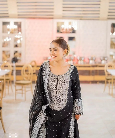 Bollywood Style Faux Georgette Top Sharara With Dupatta