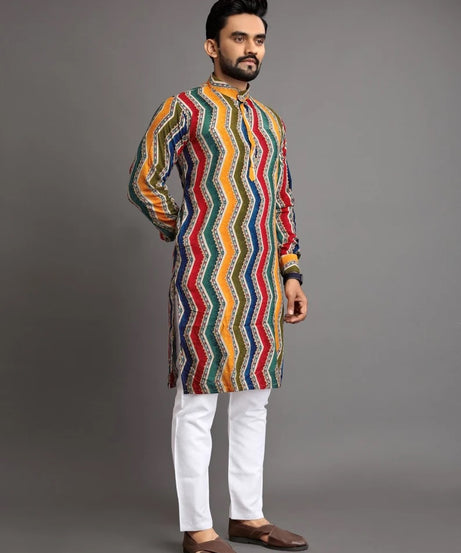 Men's Premium Soft Cotton Foil Print Kurta Pajjama Set