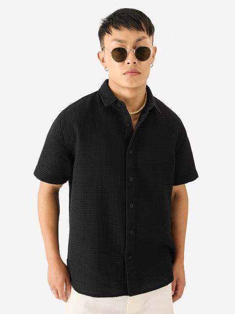 Midnight Black Men Textured Shirts