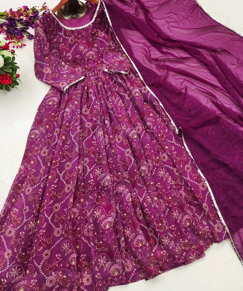 Faux Georgette Long Anarkali Gown & Dupatta