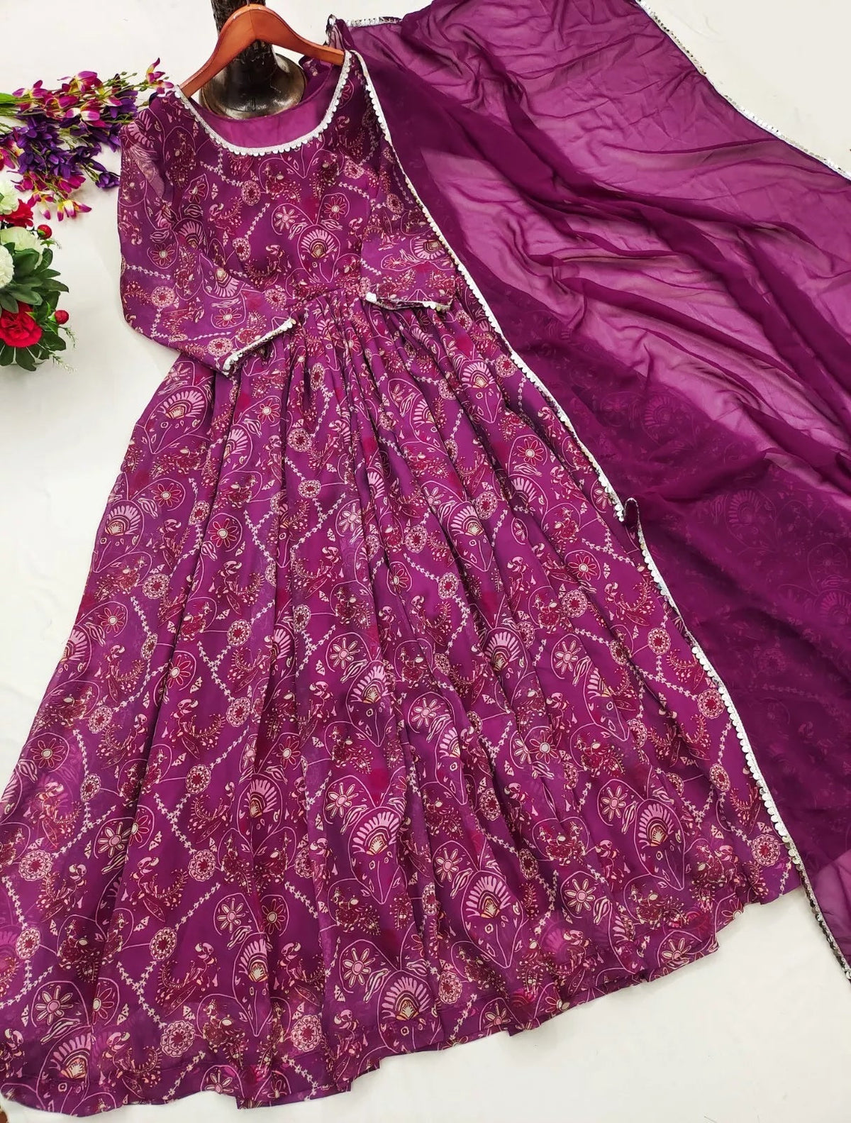 Faux Georgette Long Anarkali Gown & Dupatta