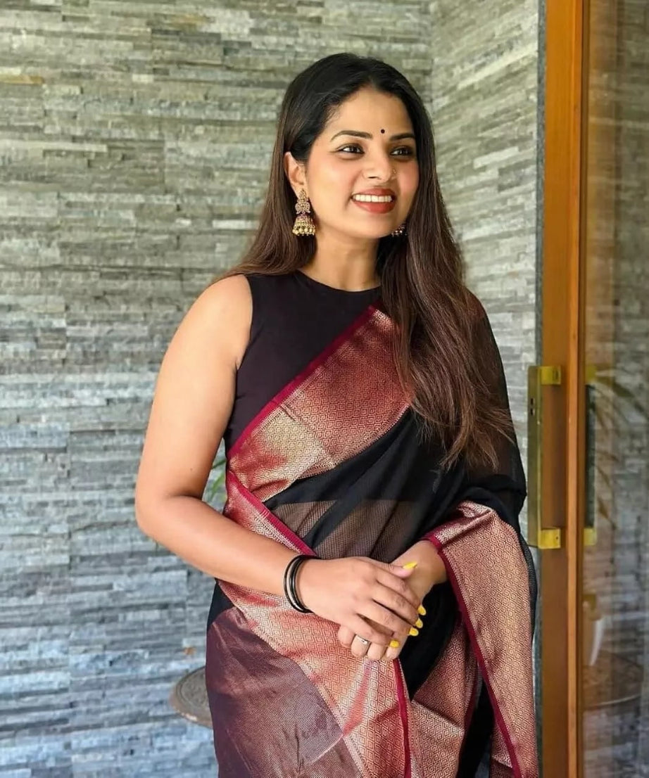 Women's Wedding  Banarasi Soft Silk Saree With Blouse