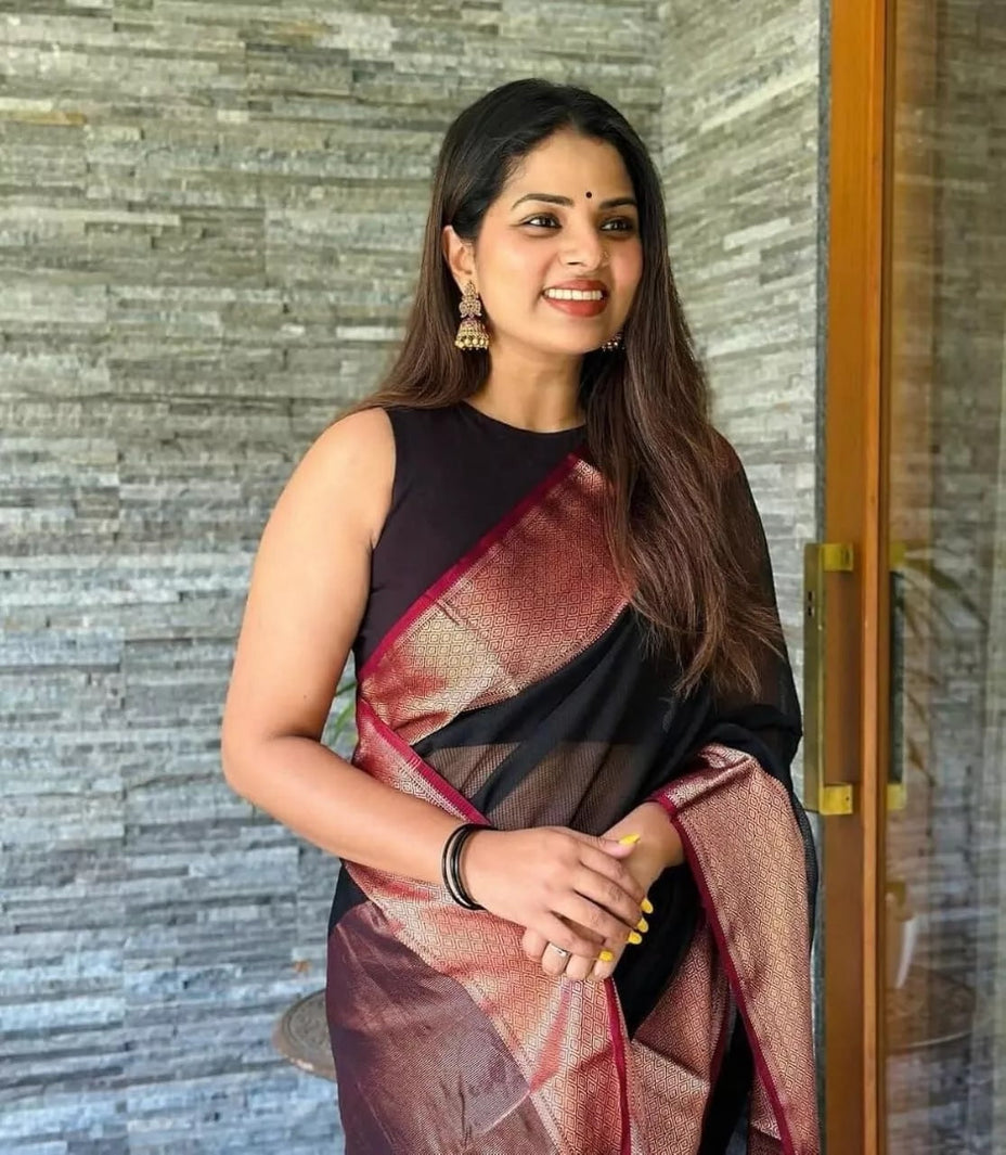 Women's Wedding  Banarasi Soft Silk Saree With Blouse