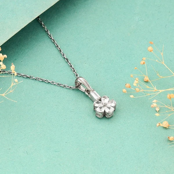 Silver Enchanted Floral Pendant With Link Chain