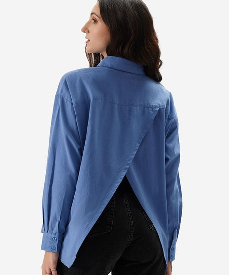 Cotton Linen River Blue Women Shirts