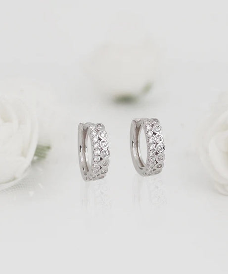 Silver Zircon Sparkling Hoop Earrings