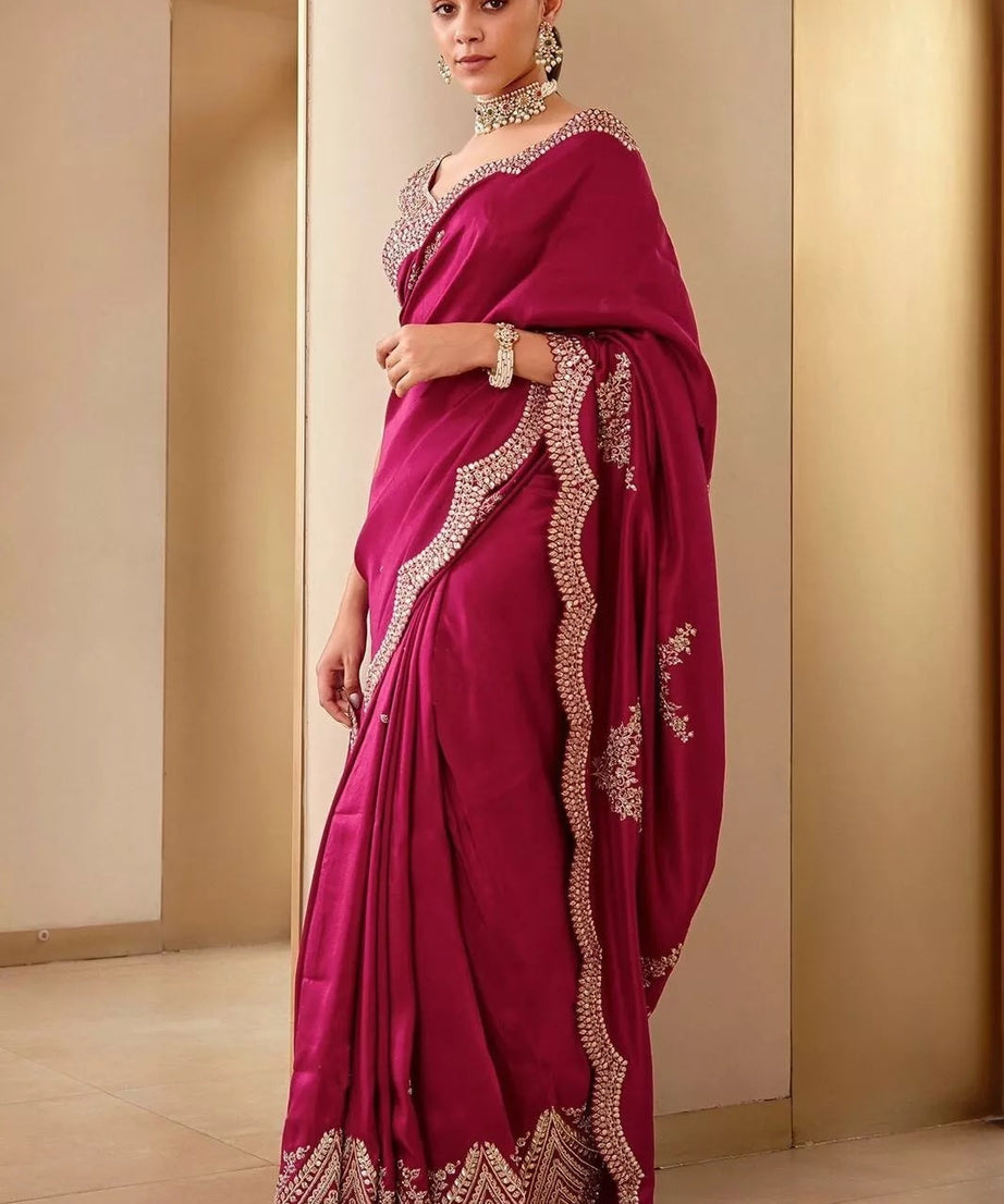 Two Tone Vichitra Silk With Sequence Embroidery Work  Sari & Blouse